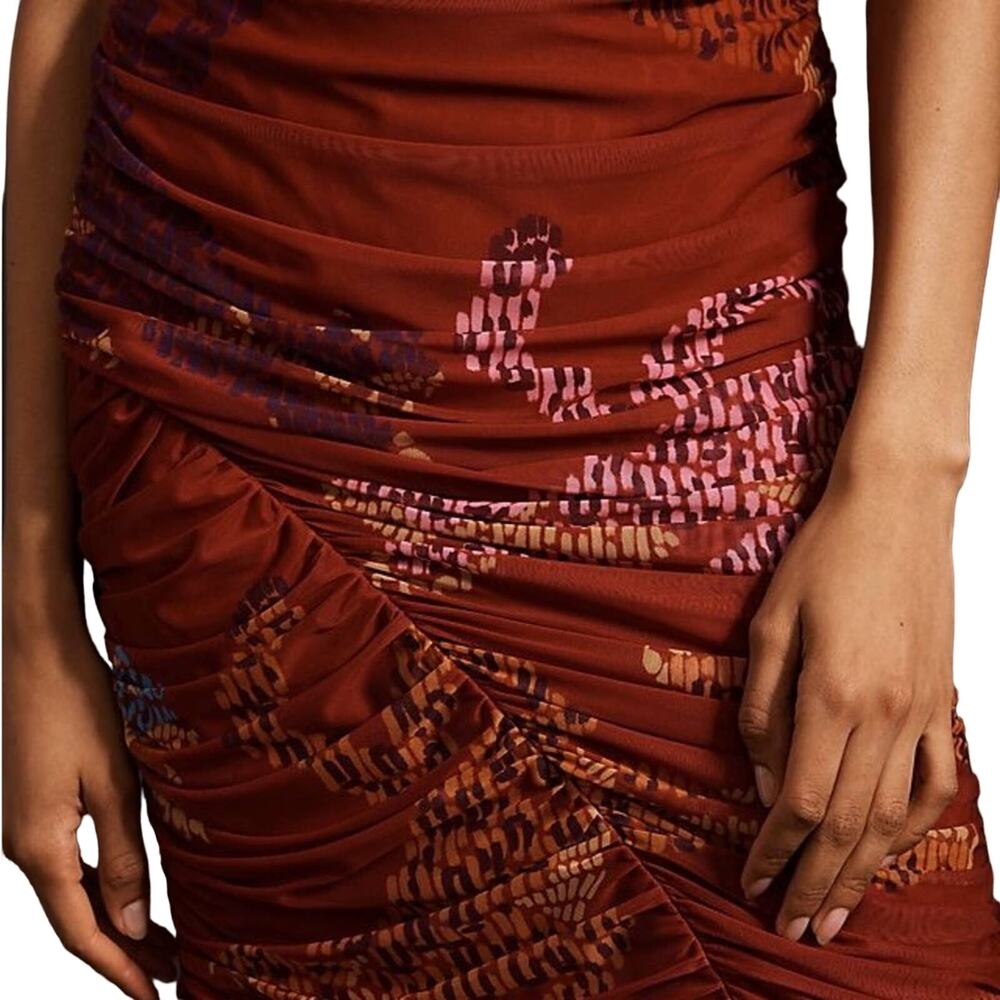 FARM Rio Rust Red Mini Skirt with Pink and Orange Print